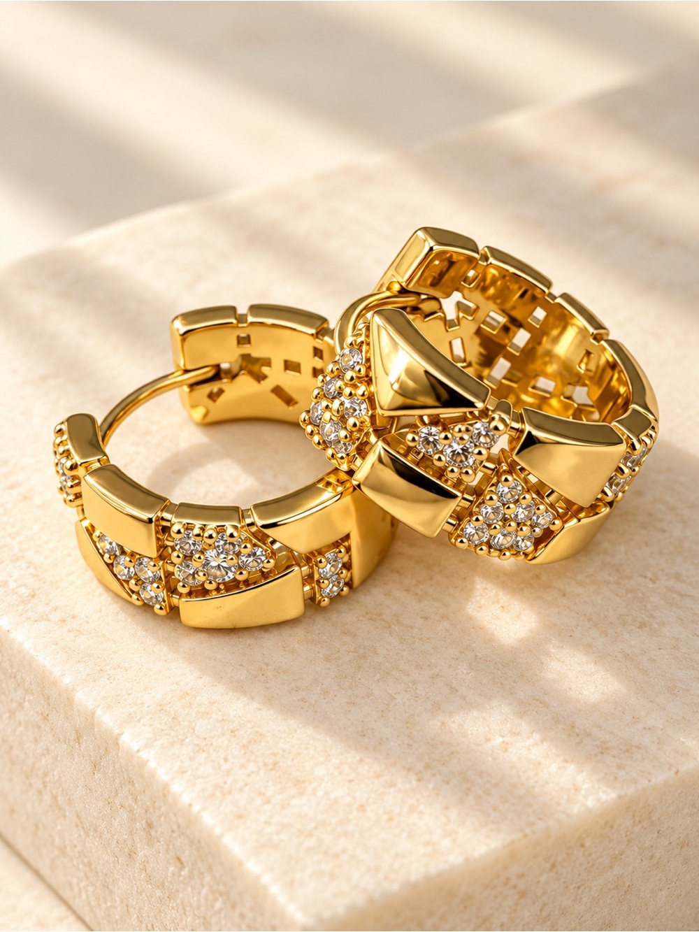 Gold Plated Pavé Huggie Hoop Earrings - Women Jewelry